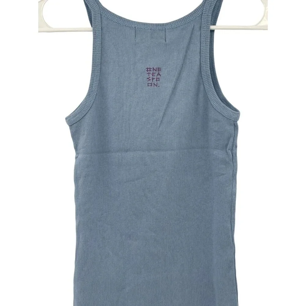 One Teaspoon Womens Blue Skyway Logo Singlet Ribbed Tank Top Cotton Size Xxs Nwt — image 4 of 8